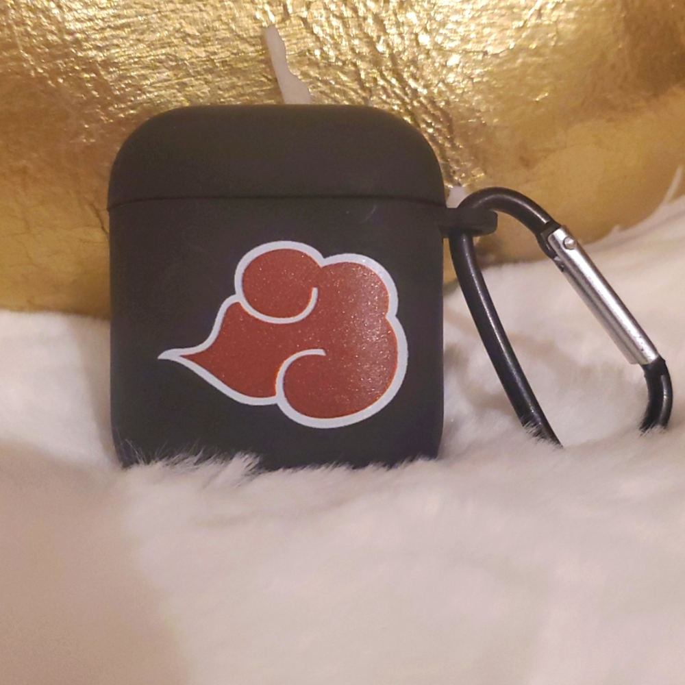 Akatsuki Anime Black AirPods Case with Red Cloud Design
